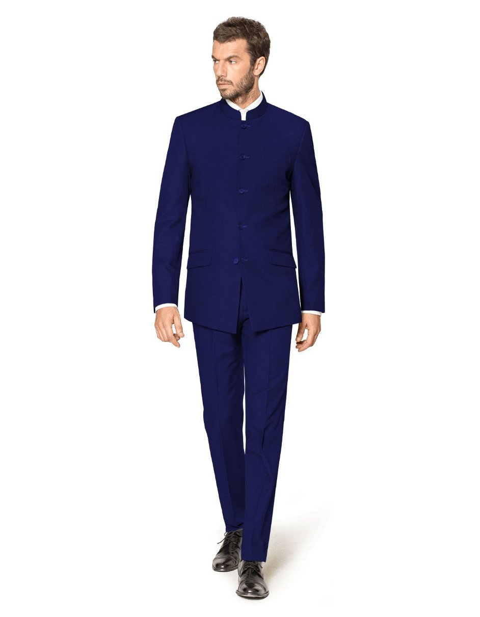 Navy Blue 4 Button Wedding Tuxedo Suit Color - Groom Suit Banded Collar Mandarin Suit - Coat Size 38