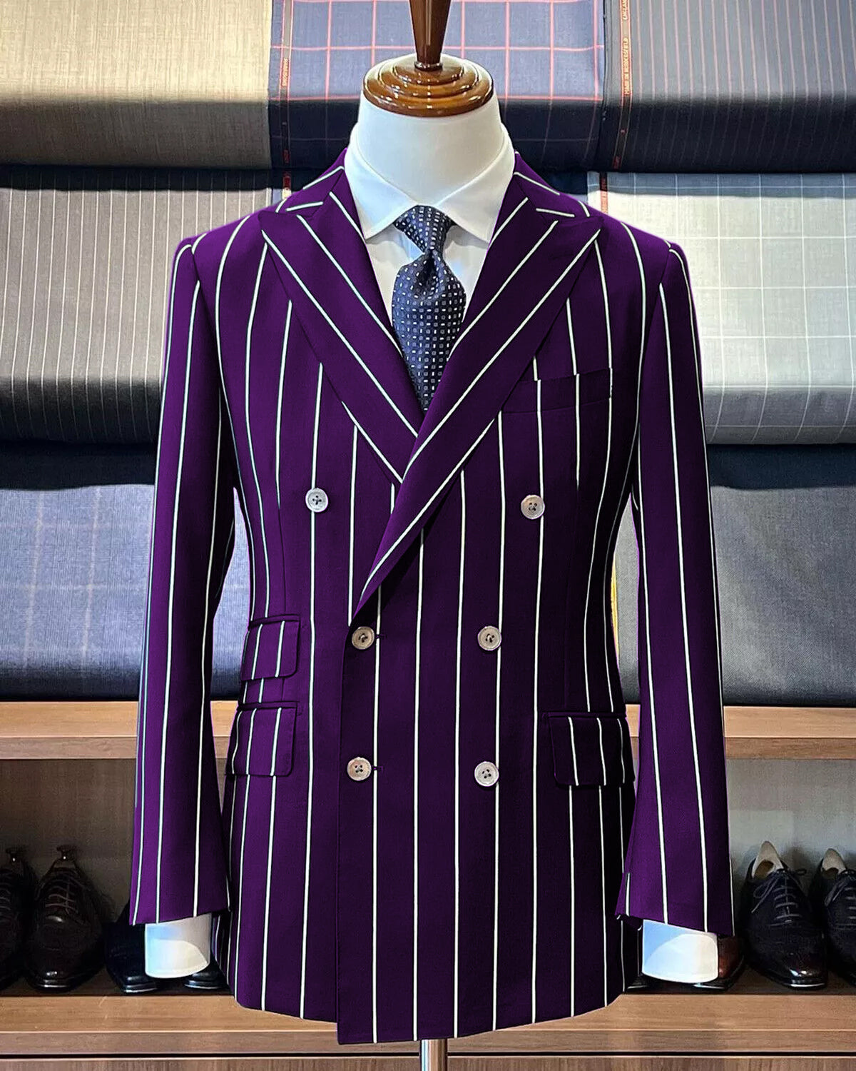Dark Purple Pinstripe Suit - Gangster Suit - 1920's Suit - Double Breasted Suit - Coat Size 38