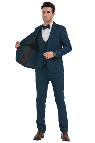 Cheap priced Suit - Men's Slim Fit One Button Peak Lapel Double Breasted Vest Dark Teal Sharkskin