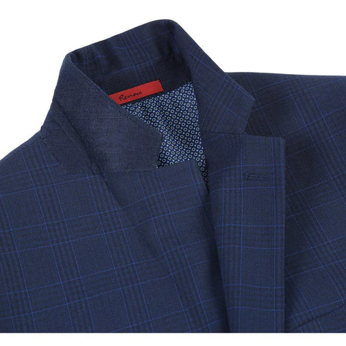 Cheap priced Suit Mens Classic Fit Two Button Dark Blue Suit Windowpane Plaid Check