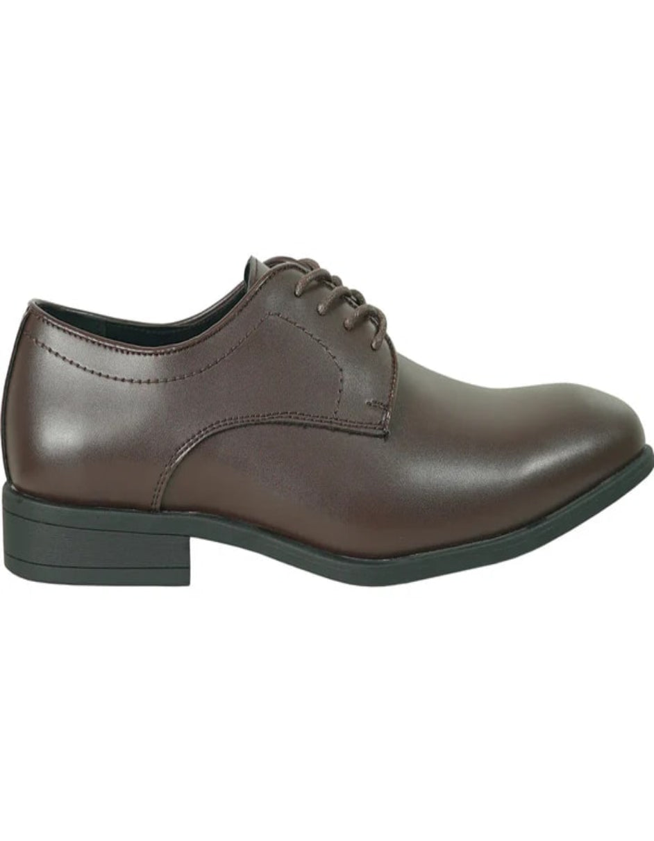 Mens Plain Round Toe Dress Oxford Dark Brown Shoe - 6.5 Standard / D / Medium