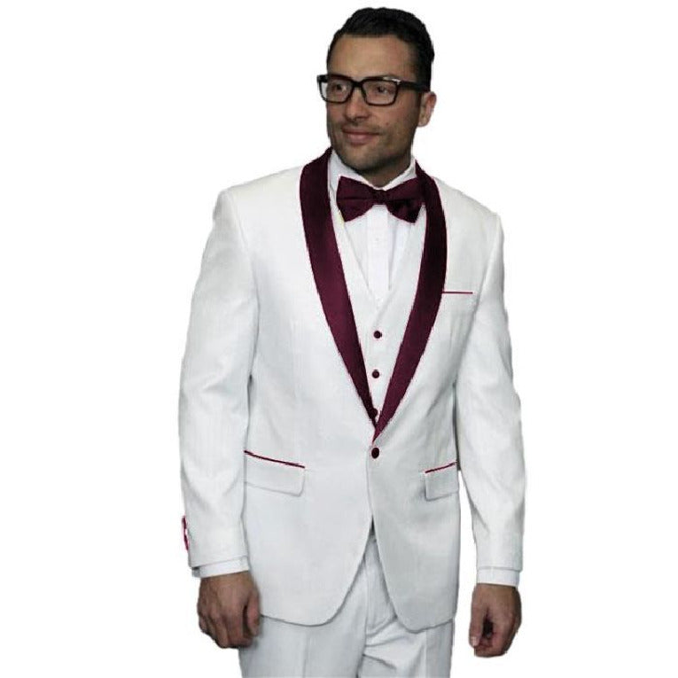 Dark Burgundy Alberto Nardoni One Chest Pocket Tuxedo - 38 Short Jacket+32 Waist Adjustable 28to34)(Height: 5 4 to5 7 )(Neck 15-16.5)S-M)