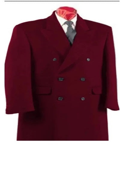 Double Breasted Overcoat - Full length Dark Burgundy Topcoat in Australian Wool Fabric in 7 Colors