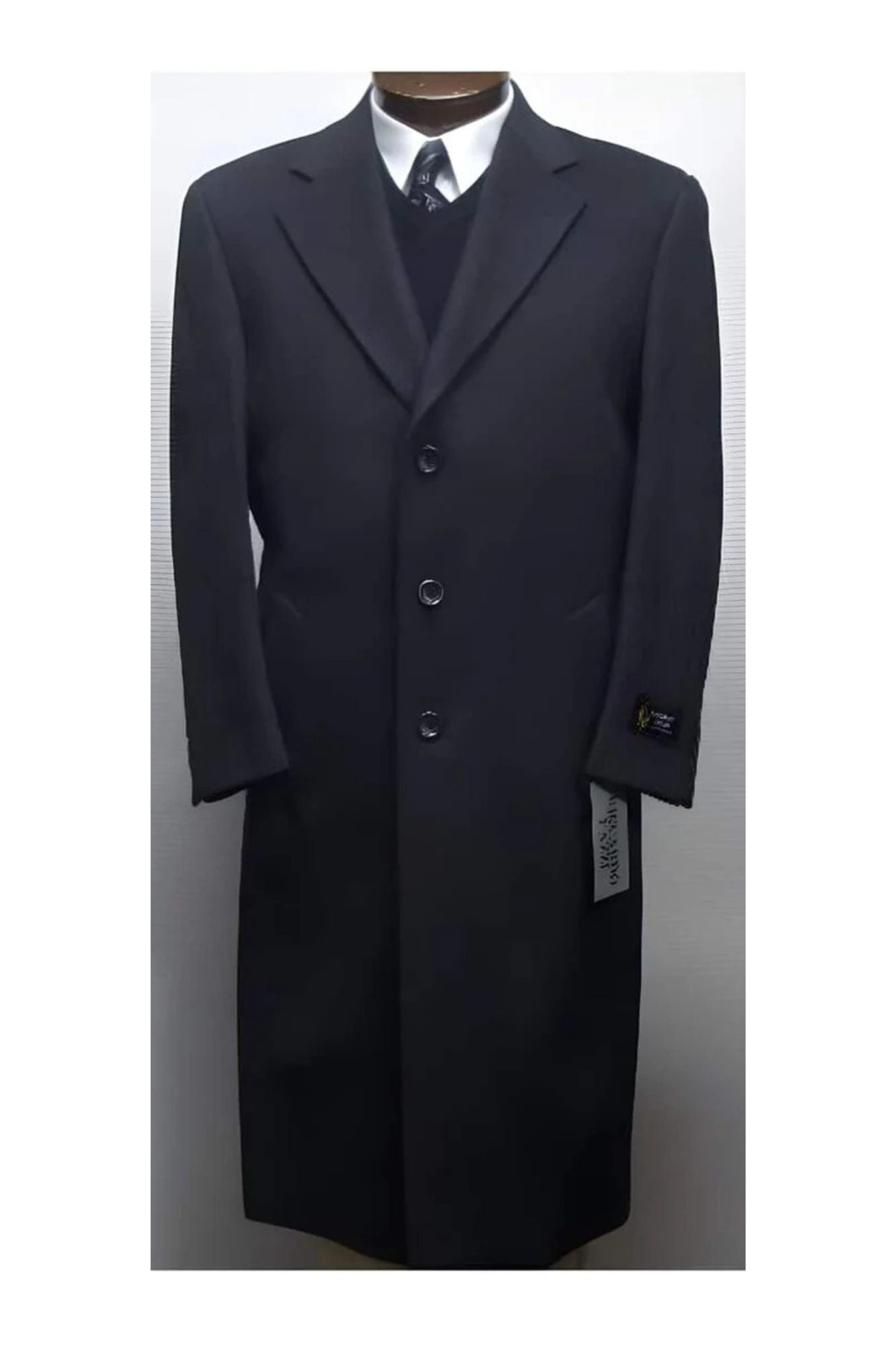 45 Inch Dark Charcoal Gray classic model features button front Wool men's Overcoat - Coat Size 38