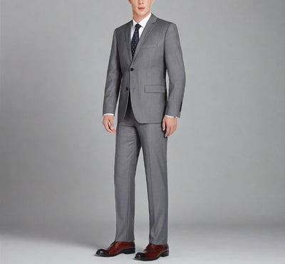 Renoir Clothing - Renoir Suit - Renoir Fashion - Super 140s Wool Two Button Slim Fit Dark Grey Renoir Suit