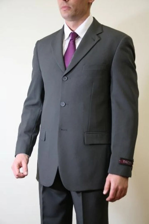 Cheap Priced Suit- Men's Basic Three Button Poplin Dark Grey Suit