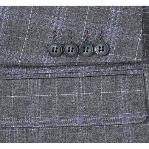Cheap priced Suit- Mens Classic Fit Two Button Suit In Dark Grey Windowpane Plaid