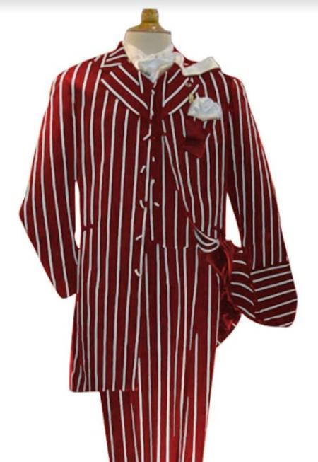 Burgundy Pinstripe Suit - Mens 1920s Gangster Pinstripe Suit - Chalk Pinstripe - 38 Short Jacket+32 Waist Adjustable 28to34)(Height: 5 4 to5 7 )(Neck 15-16.5)S-M)