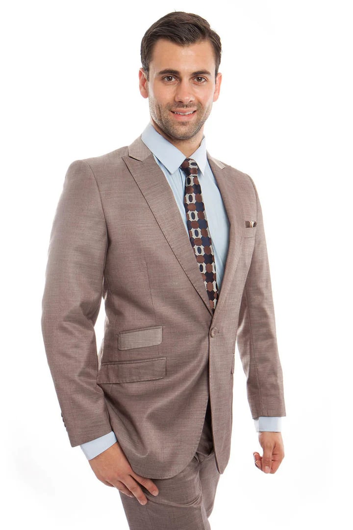 Men's Two Button Slim Fitted Cheap Priced Business Suits Clearance Sale Shiny Silver Gray Trimmed Tuxedo looking With Trim Men's Sharkskin Suit main image 0