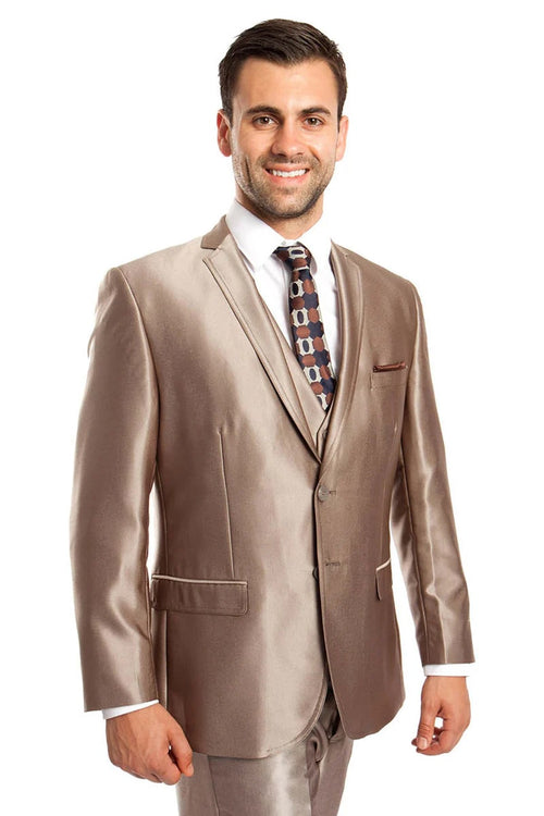 Mens 2 Button Shiny Blazer - Royal Blue Sateen Vested Suit - New Arrival