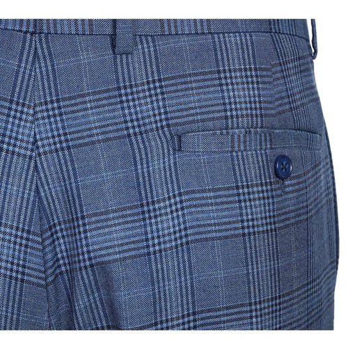 Designer Brand - Wool Stretch Single Breasted Slim Fit Denim Blue Glen Check