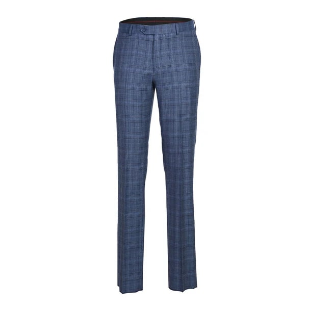 Designer Brand - Wool Stretch Single Breasted Slim Fit Denim Blue Glen Check - Coat Size 38