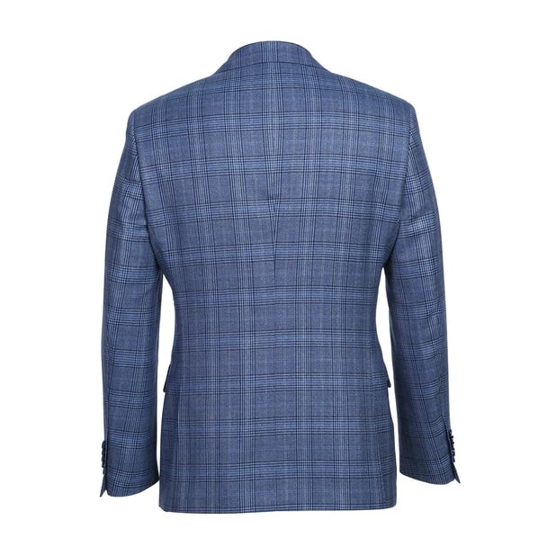 Designer Brand - Wool Stretch Single Breasted Slim Fit Denim Blue Glen Check - Coat Size 38