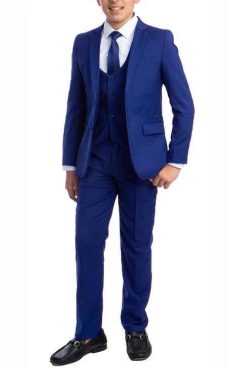 Designer Boys Suit - Designer Kids Solid Royal Blue Suit - 38 Short Jacket+32 Waist Adjustable 28to34)(Height: 5 4 to5 7 )(Neck 15-16.5)S-M)