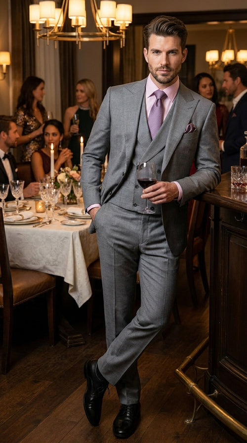 Charcoal Modern Fit 3-Piece Suit with Lapel Vest & Adjustable Pants