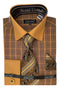 "Rust Check Print French Cuff Dress Shirt Set for Men"