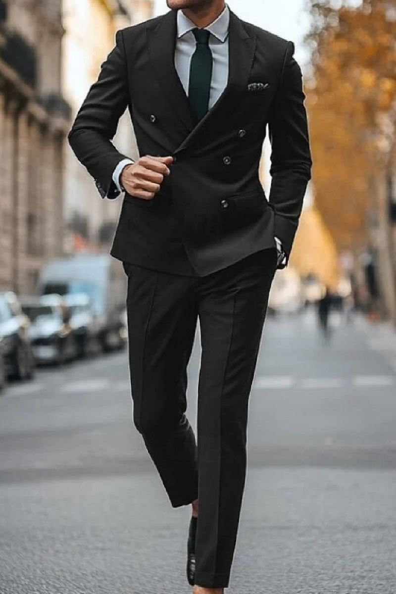 Coat Slim Fit Double Breasted Suit Gold Buttons Black Suit