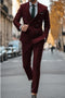 Slim Fit Double Breasted Suit Gold Buttons - Burgundy Suit - Designer Wool Suits