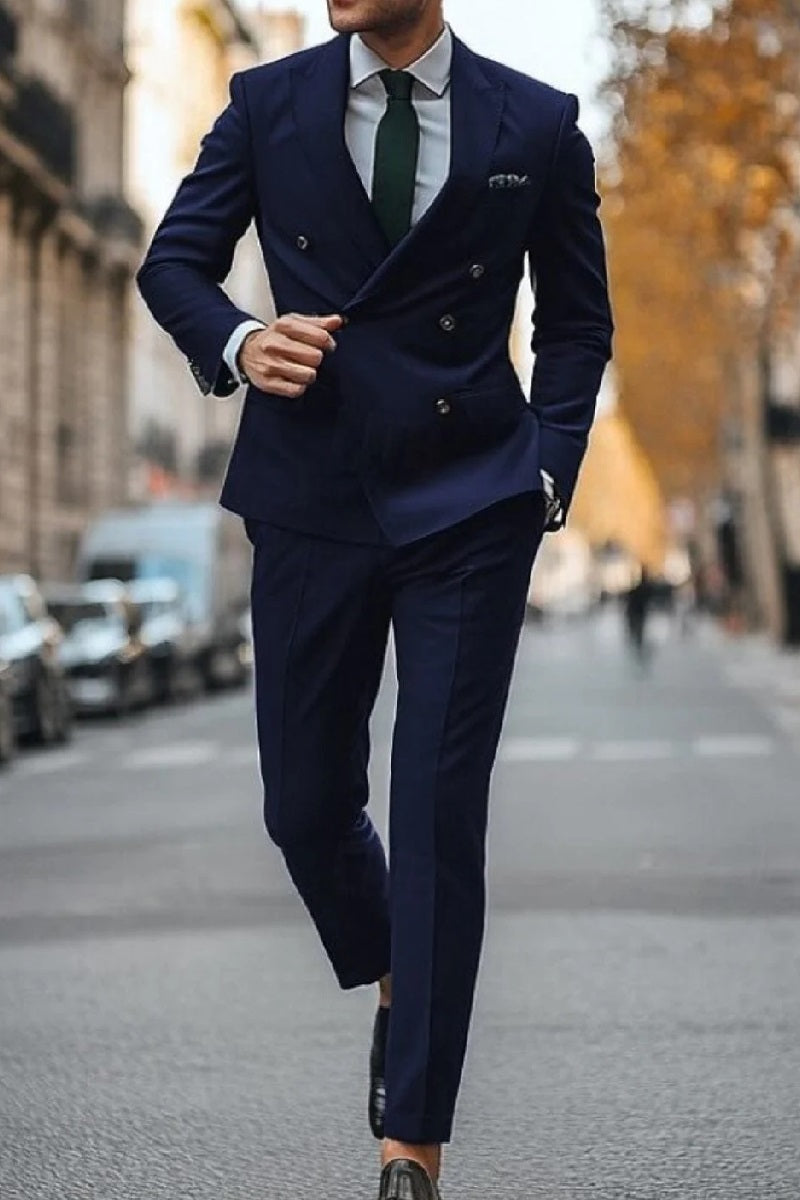 Men's Slim Fit Double Breasted Suit Gold Buttons Navy Blue Designer Wool Suits Coat Size 38 Men's Slim Fit Double Breasted Suit Gold Buttons Navy Blue Designer Wool Suits Coat Size 38
