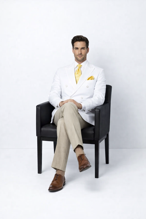 Classic Mens White Double Breasted Sport Coat | Elegant Formal Blazer Jacket