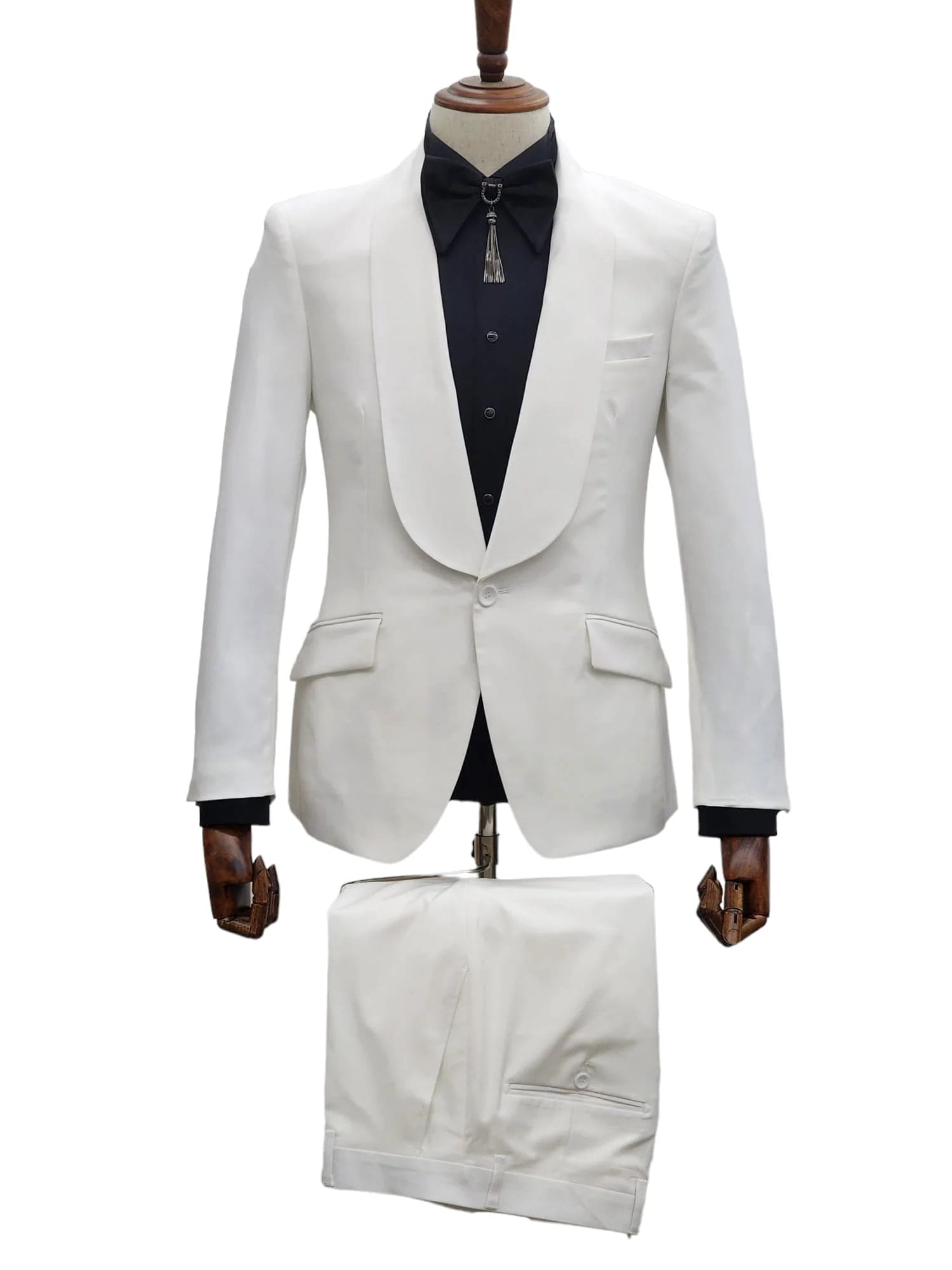 Ivory Tuxedo - Cream Wedding Suit - Off White Groom 2Piece Suit - 38 Short Jacket+32 Waist Adjustable 28to34)(Height: 5 4 to5 7 )(Neck 15-16.5)S-M)