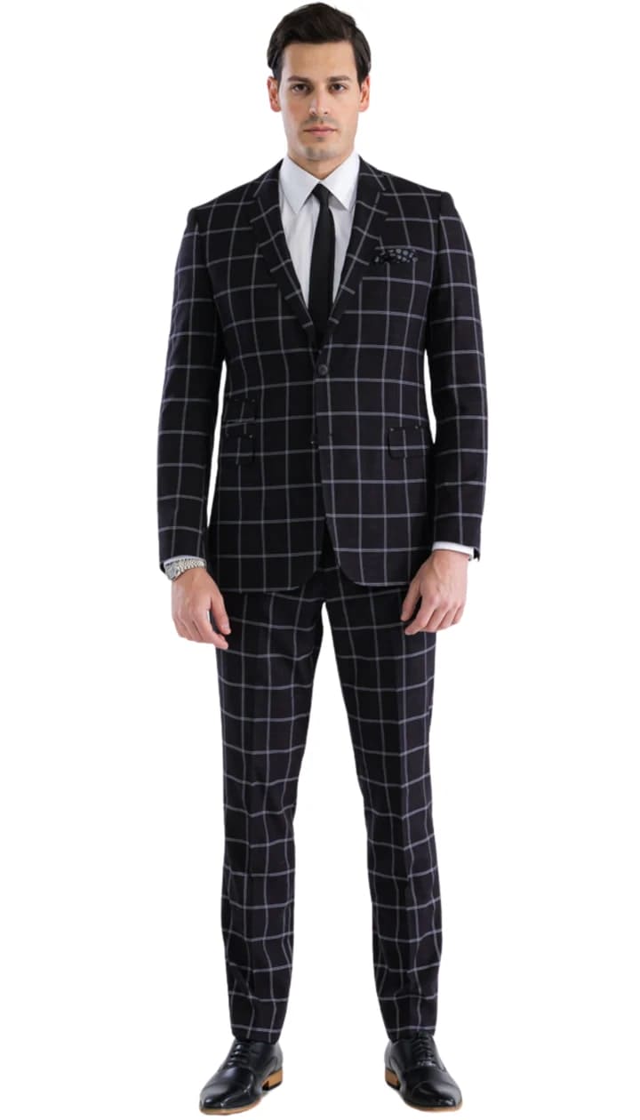 Copper Black Mens 2 Button Slim Notch Lapel Suit With Pick Stitching "U" Shaped Vest Double Breasted - 38 Short Jacket+32 Waist Adjustable 28to34)(Height: 5 4 to5 7 )(Neck 15-16.5)S-M)