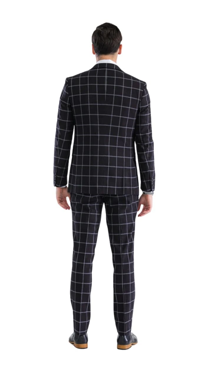 Copper Black Mens 2 Button Slim Notch Lapel Suit With Pick Stitching "U" Shaped Vest Double Breasted - 38 Short Jacket+32 Waist Adjustable 28to34)(Height: 5 4 to5 7 )(Neck 15-16.5)S-M)