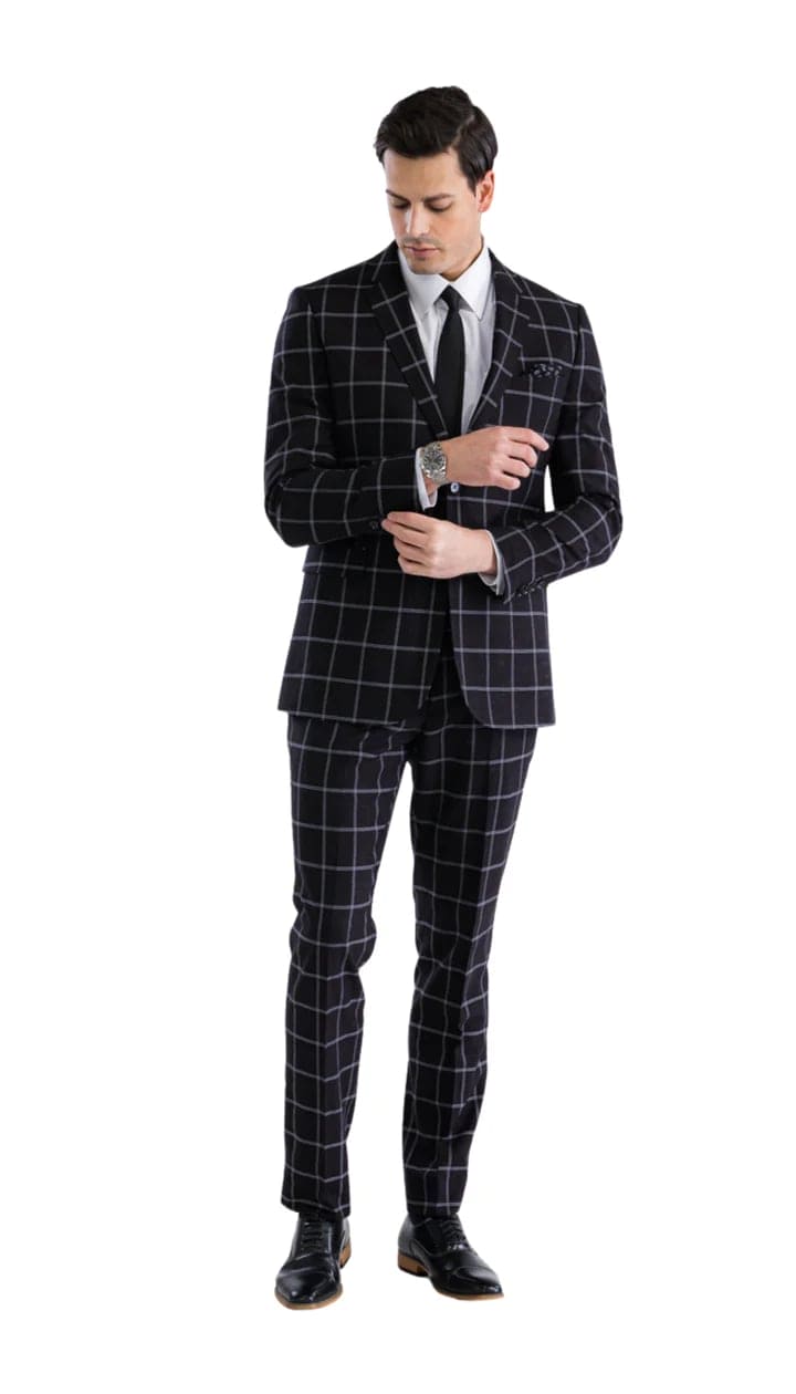 Copper Black Mens 2 Button Slim Notch Lapel Suit With Pick Stitching "U" Shaped Vest Double Breasted - 38 Short Jacket+32 Waist Adjustable 28to34)(Height: 5 4 to5 7 )(Neck 15-16.5)S-M)