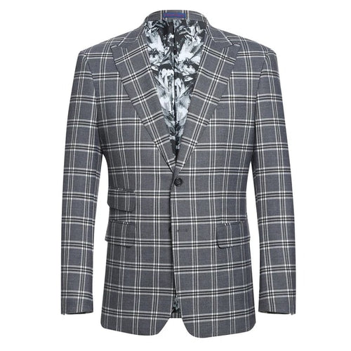 English Laundry Suits Designer Brand - Stretch Performance Double Breasted Grey Plaid Slim Fit Suit by English Laundry