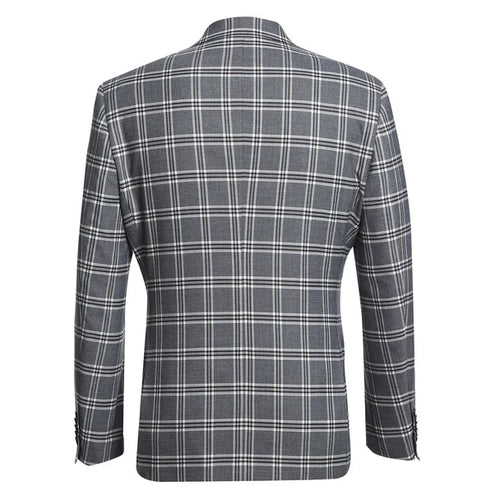 English Laundry Suits Designer Brand - Stretch Performance Double Breasted Grey Plaid Slim Fit Suit by English Laundry
