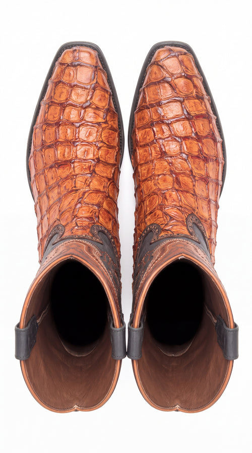 Los Altos Men’s Cognac Pirarucu Exotic Cowboy Boots – European Square Toe Western Boots