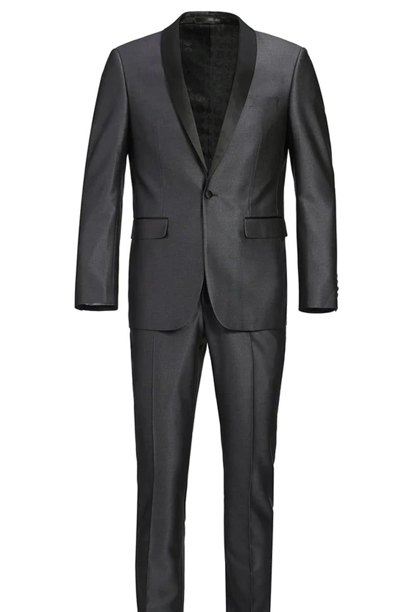 "Charcoal Grey Slim Fit Shawl Collar Tuxedo for Men - Traditional Style"