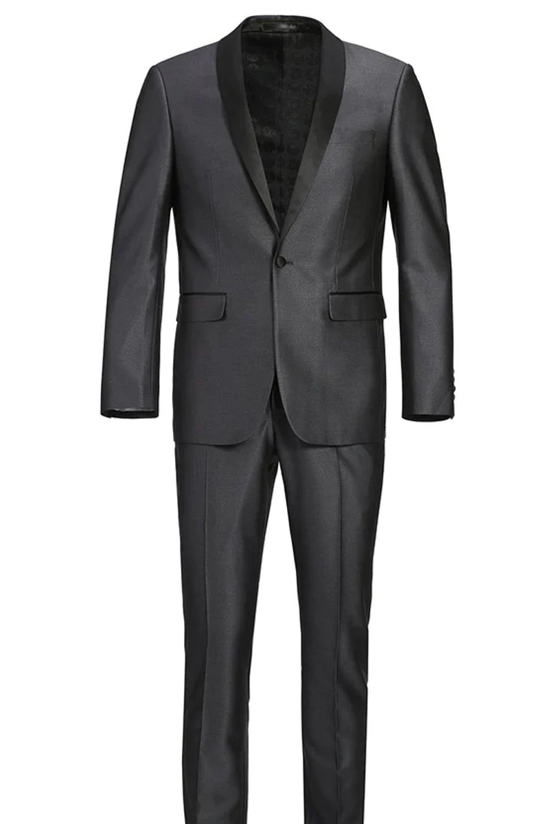 "Charcoal Grey Slim Fit Shawl Collar Tuxedo for Men - Traditional Style" - 34 Short