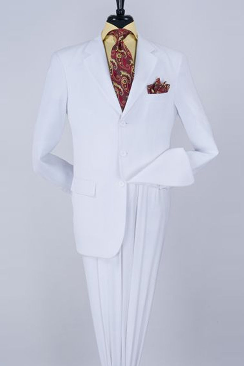 "White Classic Fit Men's Two-Piece Poplin Suit with Three Buttons"