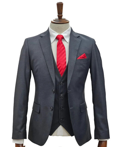 Mens Giovanni Testi Charcoal 3 Piece Suit – 2 Button Closure, Classic Notch Lapel, Flex Waist Pants