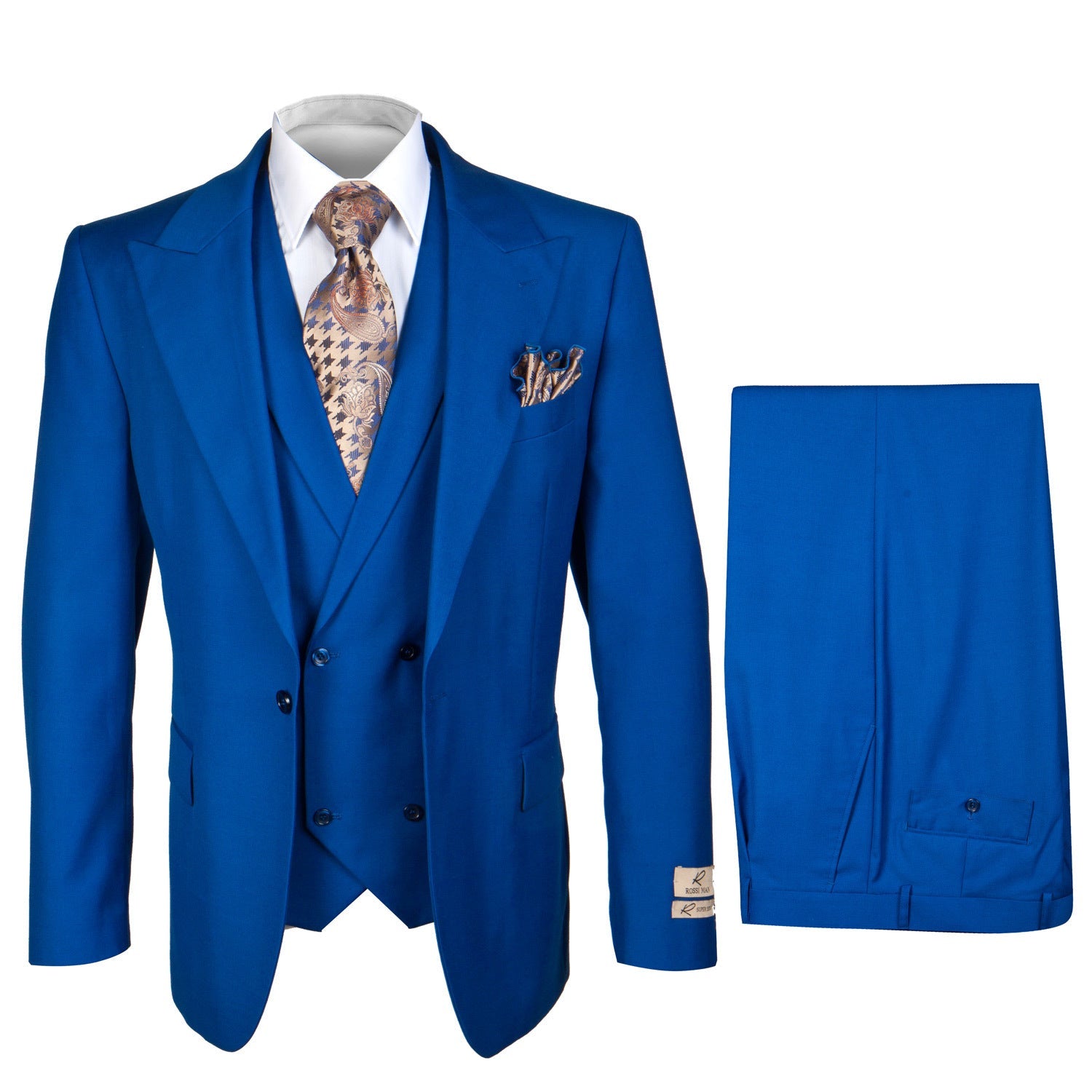 Royal Blue 3-Piece Suit – Rossi Man ELI RM110 Slim Fit Men’s Formalwear - 38R