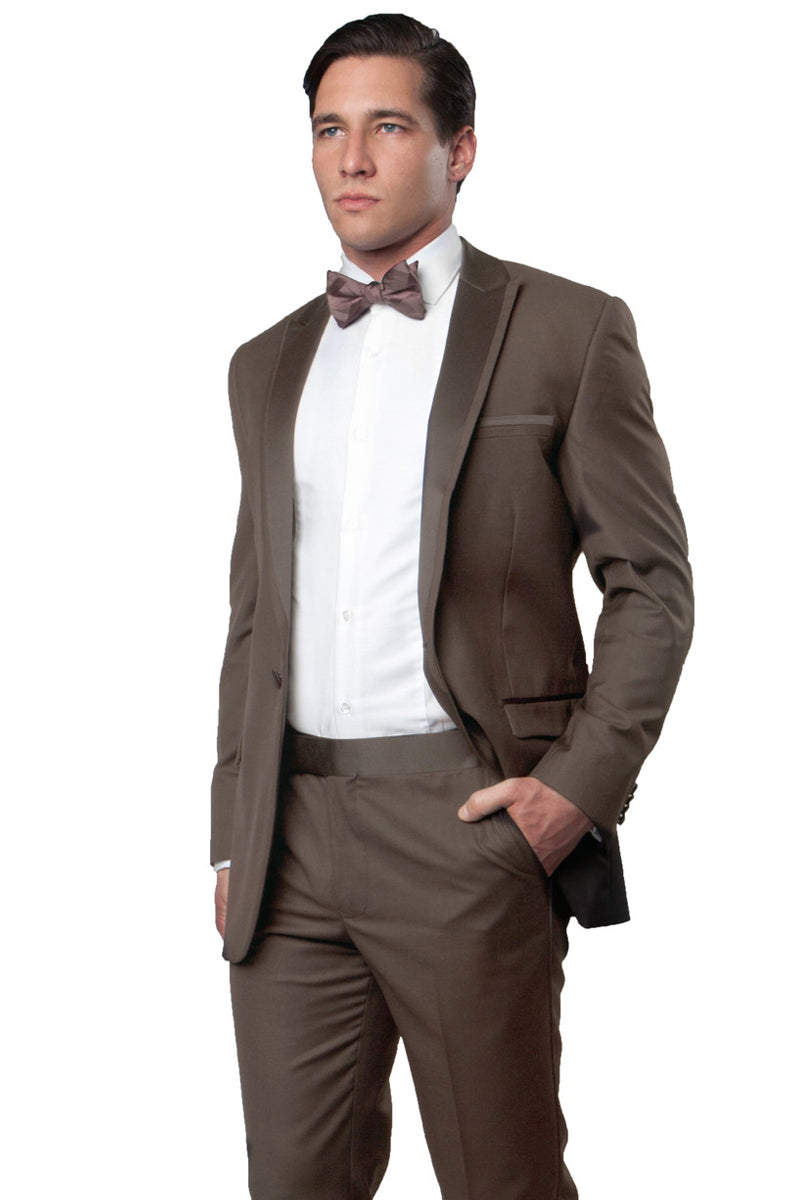 Champagne Men's Slim Fit Tuxedo with Satin Trim for Prom & Wedding