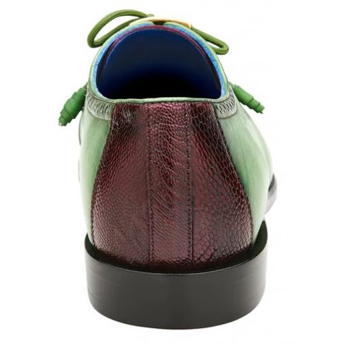 Belvedere Etore Antique Emerald Green / Wine Genuine Ostrich Leg Italian Calf Shoes - 6