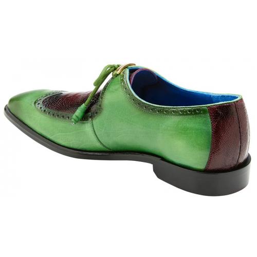 Belvedere Etore Antique Emerald Green / Wine Genuine Ostrich Leg Italian Calf Shoes - 6
