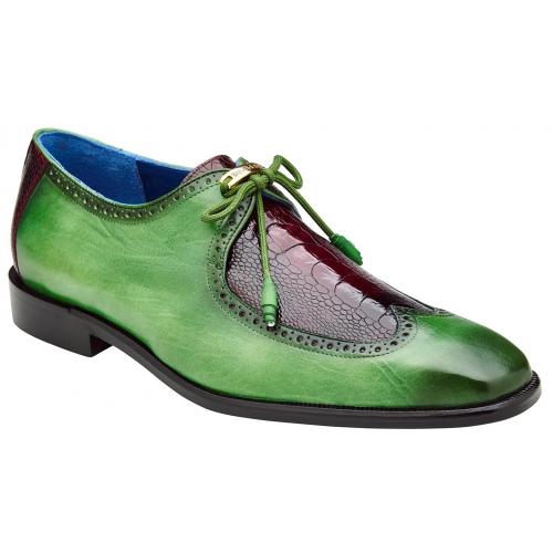 Belvedere Etore Antique Emerald Green / Wine Genuine Ostrich Leg Italian Calf Shoes - 6