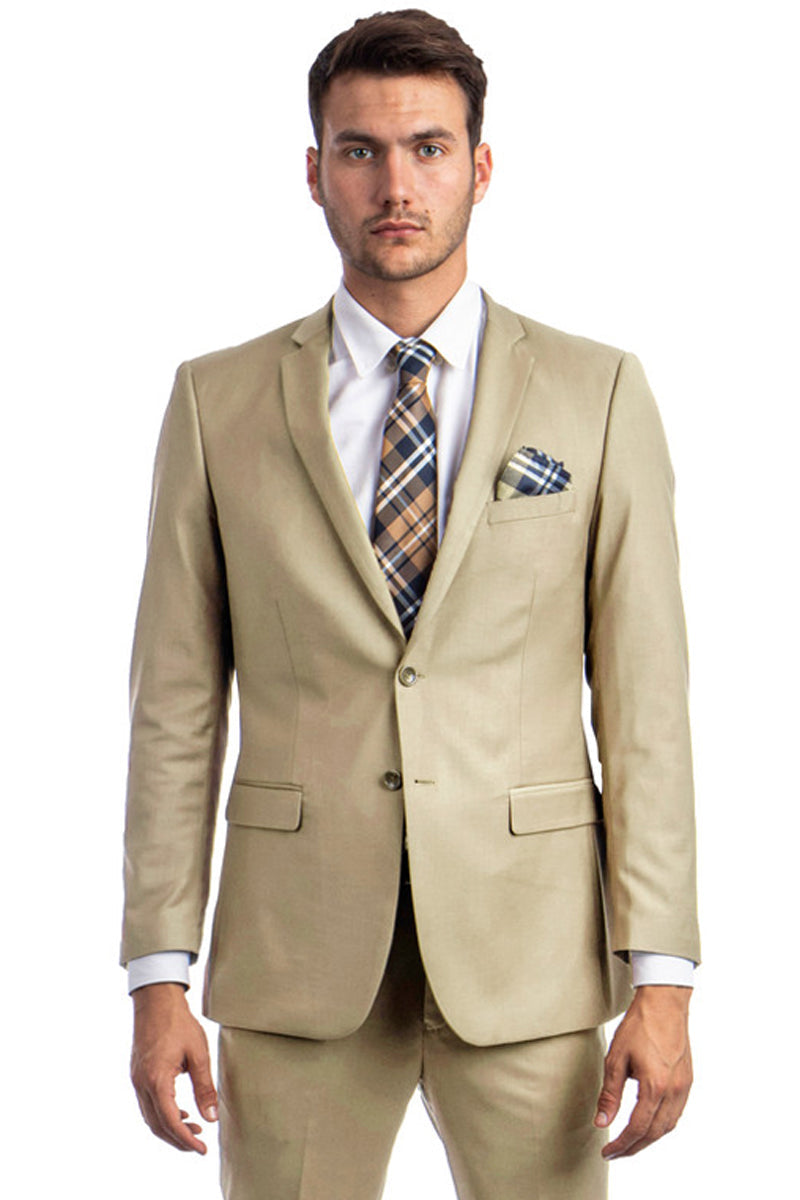 "Tan Slim Fit 2 Button Wedding Suit for Men - Basic Style"