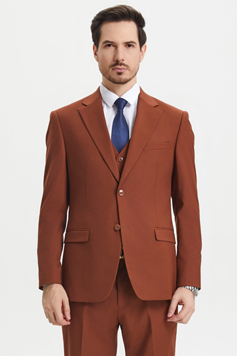 "Mens Stacy Adams Suit - Stacy Adams Suit Men's Designer Suit - Two Button Vested in Brown" - 34 Regular