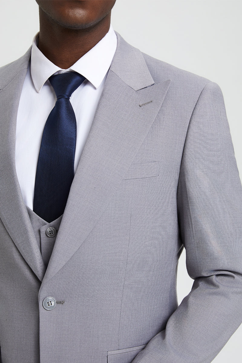 "Mens Stacy Adams Suit - Stacy Adams Suit Men's Designer Suit - Light Grey, Vested One Button Peak Lapel" - 34 Regular