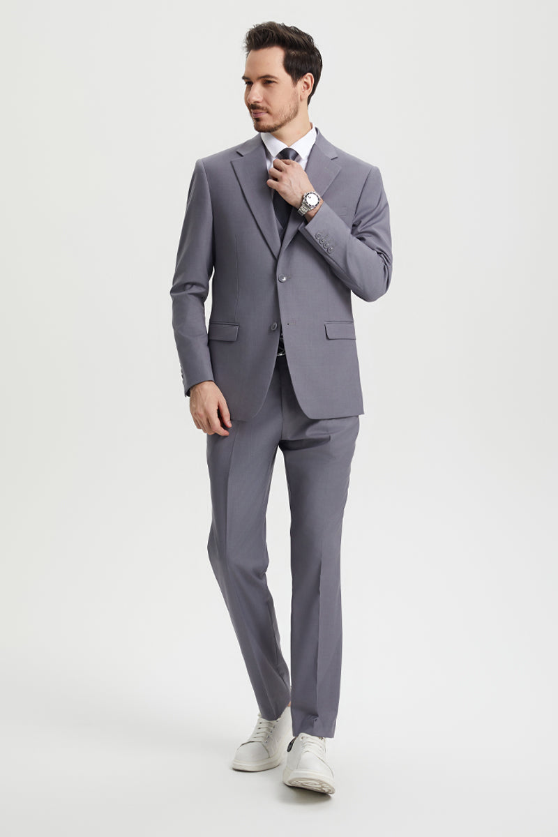 "Mens Stacy Adams Suit - Stacy Adams Suit Men's Two Button Vested Designer Suit - Medium Grey" - 34 Regular