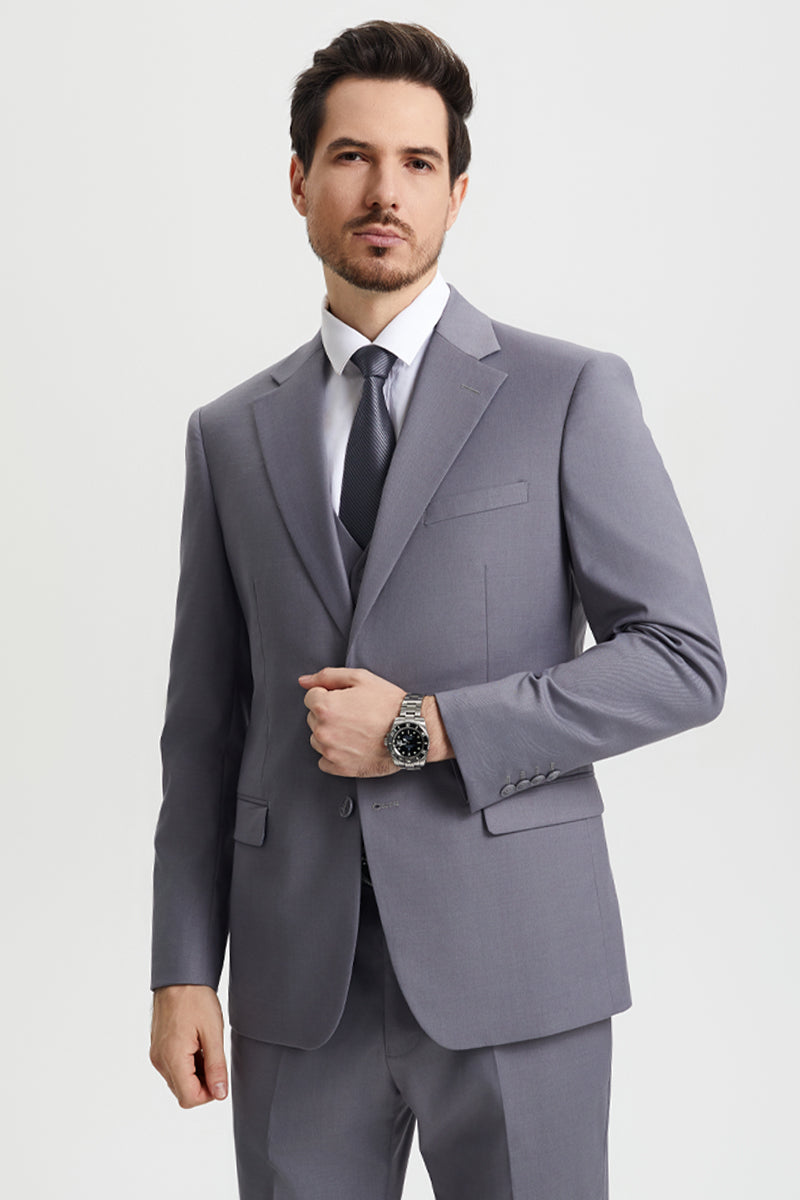 "Mens Stacy Adams Suit - Stacy Adams Suit Men's Two Button Vested Designer Suit - Medium Grey" - 34 Regular