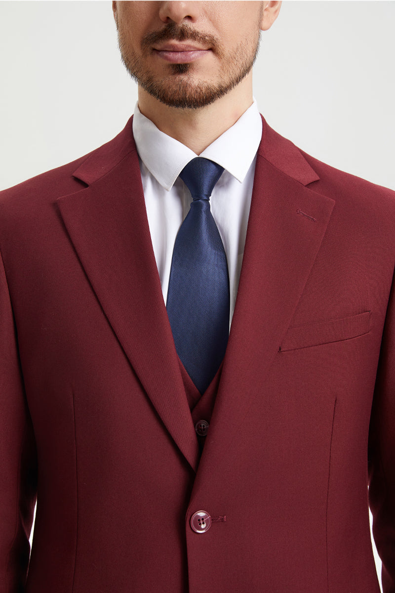 "Mens Stacy Adams Suit - Stacy Adams Suit Men's Designer Suit - Two Button Vested in Burgundy" - 34 Regular