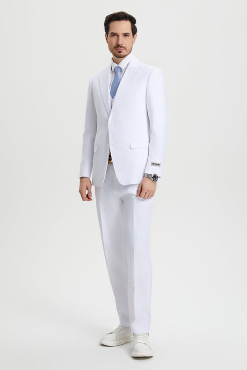 Men's Two Button Vested Stacy Adams Basic Designer Suit in White