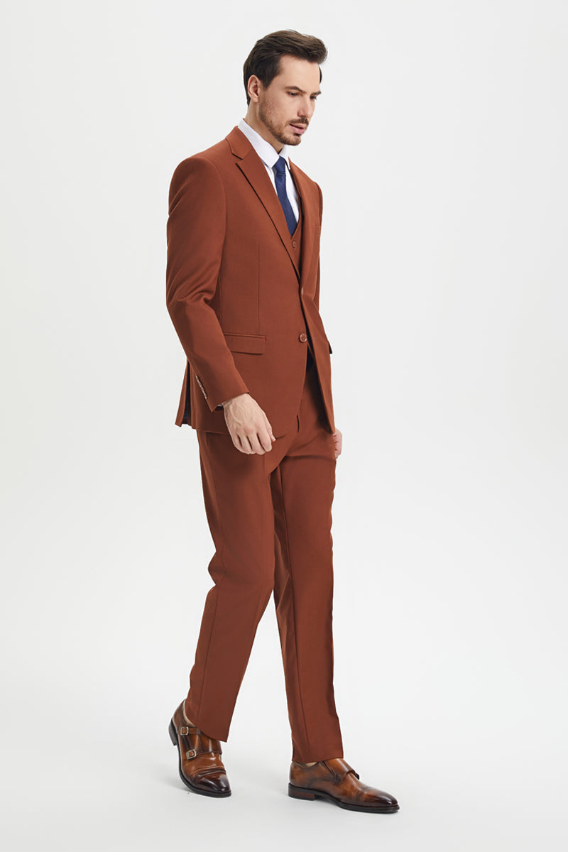 "Mens Stacy Adams Suit - Stacy Adams Suit Men's Designer Suit - Two Button Vested in Brown" - 34 Regular