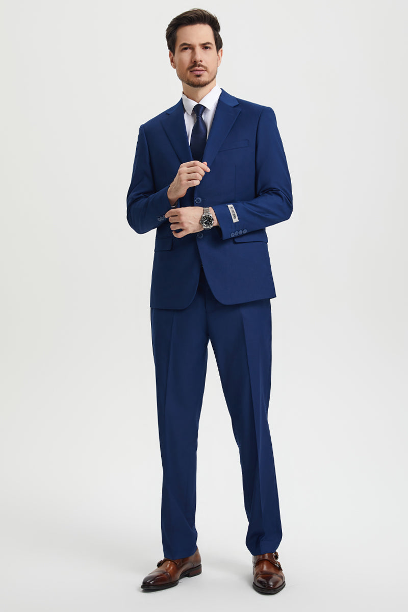 "Mens Stacy Adams Suit - Stacy Adams Suit Men's Two Button Vested Designer Suit in Indigo Blue" - 34 Regular
