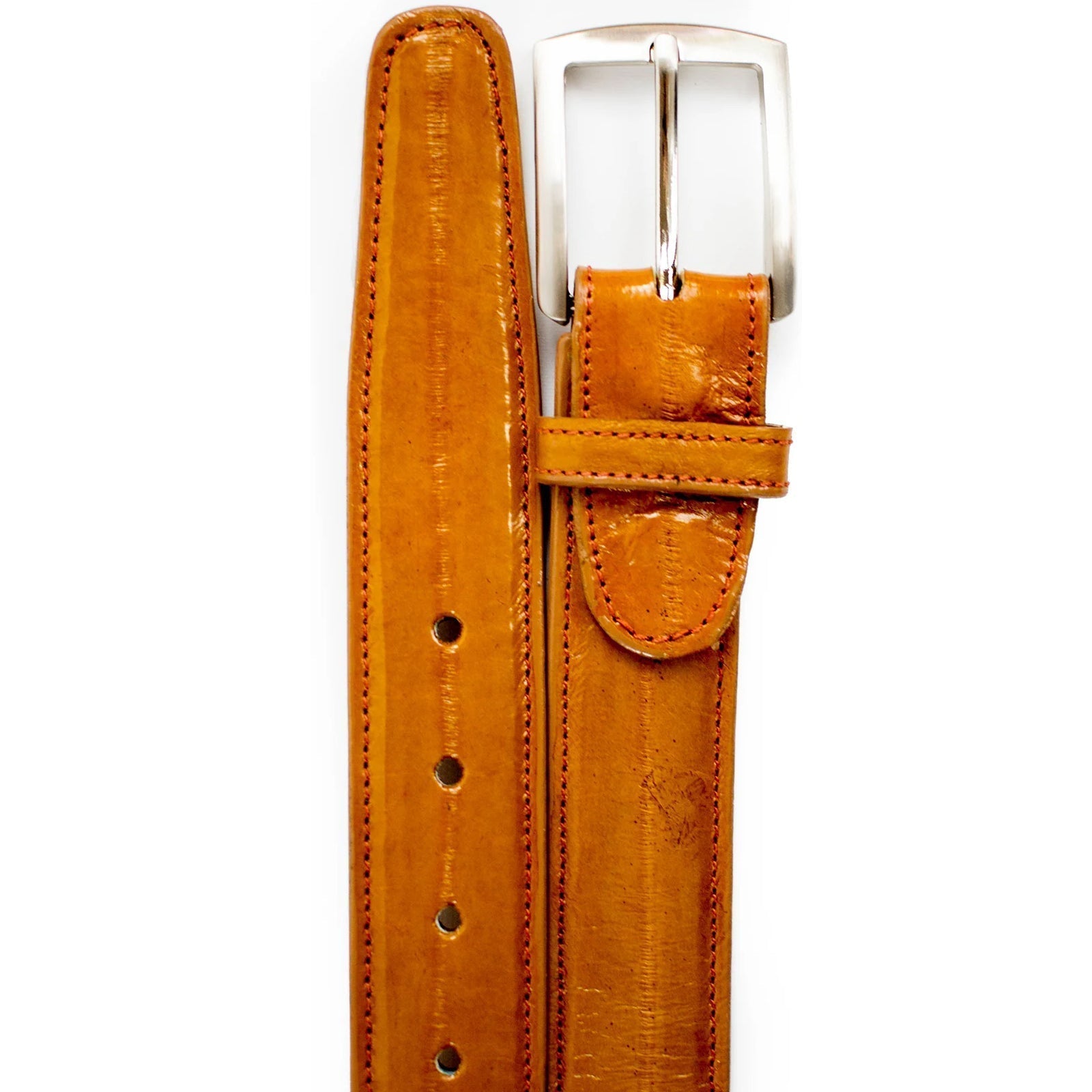 Men's Belvedere Genuine Eel Skin Dress Belt in Camel - Camel